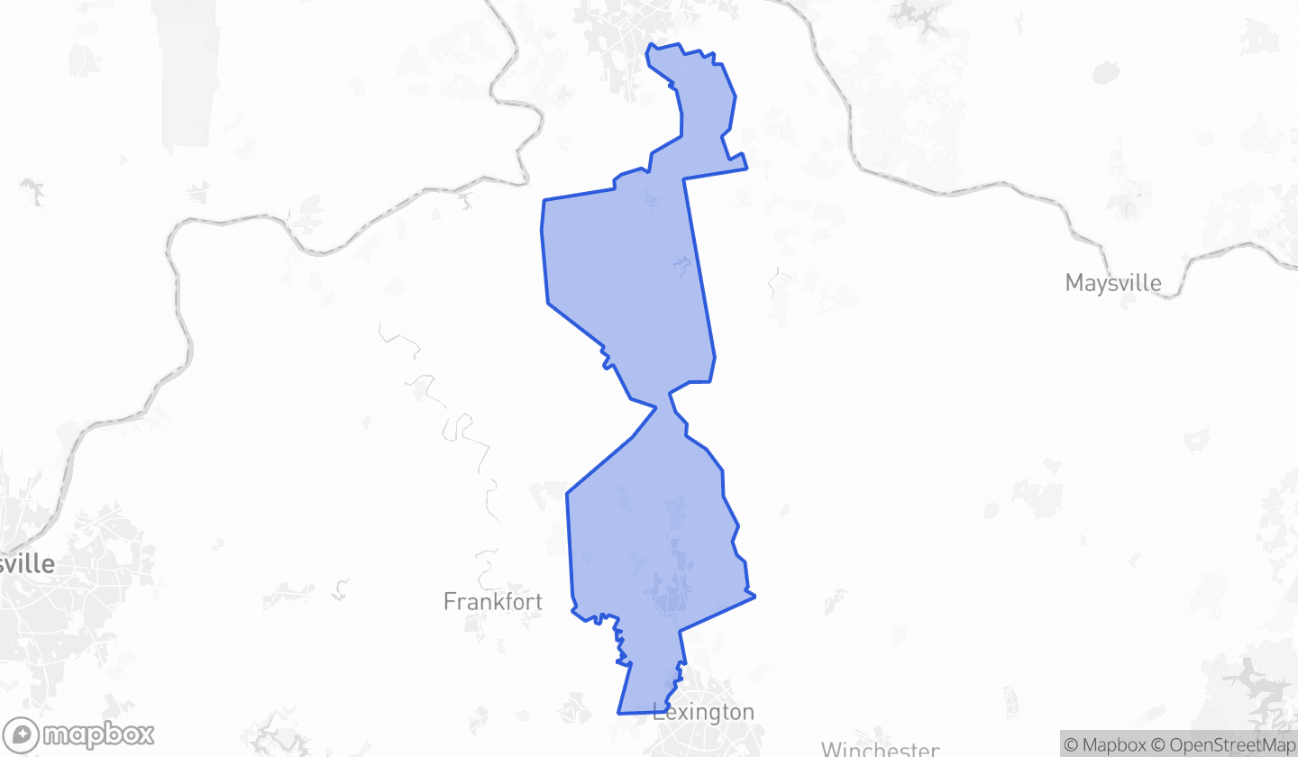Map highlighting Senate District 17 in Kentucky